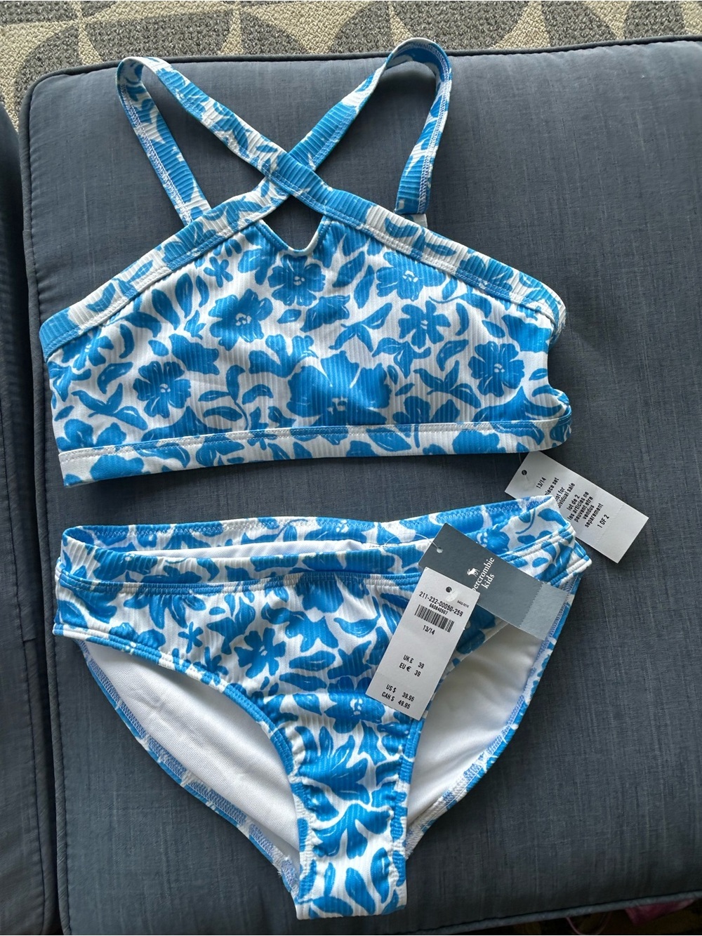 abercrombie kids-Girls Blue Floral Two-Piece Swim Set